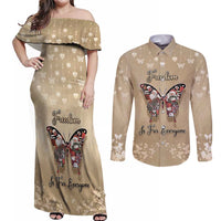 Butterfly Christmas Couples Matching Off Shoulder Maxi Dress and Long Sleeve Button Shirt Freedom Is For Everyone - Wonder Print Shop