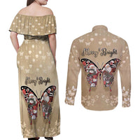 Butterfly Christmas Couples Matching Off Shoulder Maxi Dress and Long Sleeve Button Shirt Freedom Is For Everyone - Wonder Print Shop