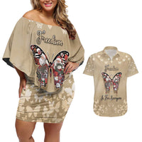 Butterfly Christmas Couples Matching Off Shoulder Short Dress and Hawaiian Shirt Freedom Is For Everyone - Wonder Print Shop
