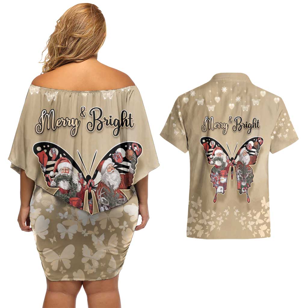 Butterfly Christmas Couples Matching Off Shoulder Short Dress and Hawaiian Shirt Freedom Is For Everyone - Wonder Print Shop
