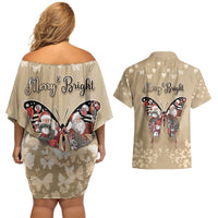 Butterfly Christmas Couples Matching Off Shoulder Short Dress and Hawaiian Shirt Freedom Is For Everyone - Wonder Print Shop