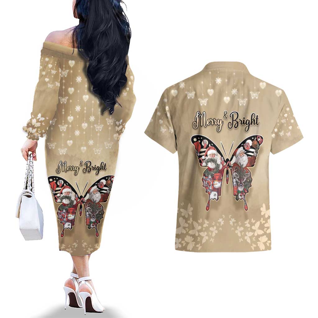 Butterfly Christmas Couples Matching Off The Shoulder Long Sleeve Dress and Hawaiian Shirt Freedom Is For Everyone - Wonder Print Shop