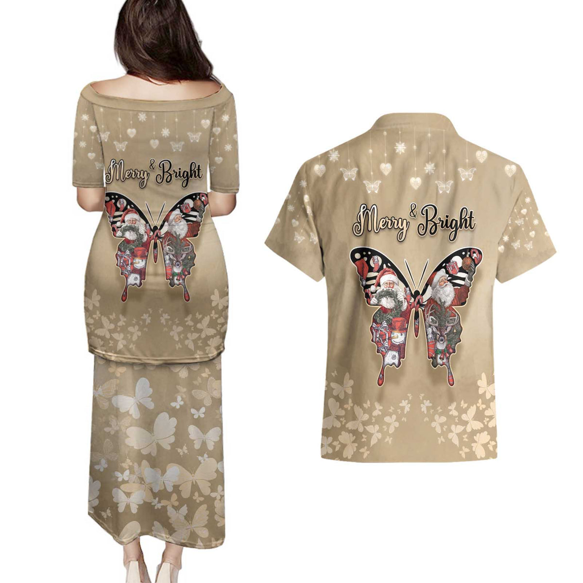 Butterfly Christmas Couples Matching Puletasi and Hawaiian Shirt Freedom Is For Everyone - Wonder Print Shop
