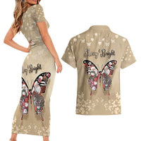 Butterfly Christmas Couples Matching Short Sleeve Bodycon Dress and Hawaiian Shirt Freedom Is For Everyone - Wonder Print Shop