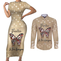 Butterfly Christmas Couples Matching Short Sleeve Bodycon Dress and Long Sleeve Button Shirt Freedom Is For Everyone - Wonder Print Shop