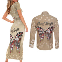 Butterfly Christmas Couples Matching Short Sleeve Bodycon Dress and Long Sleeve Button Shirt Freedom Is For Everyone - Wonder Print Shop
