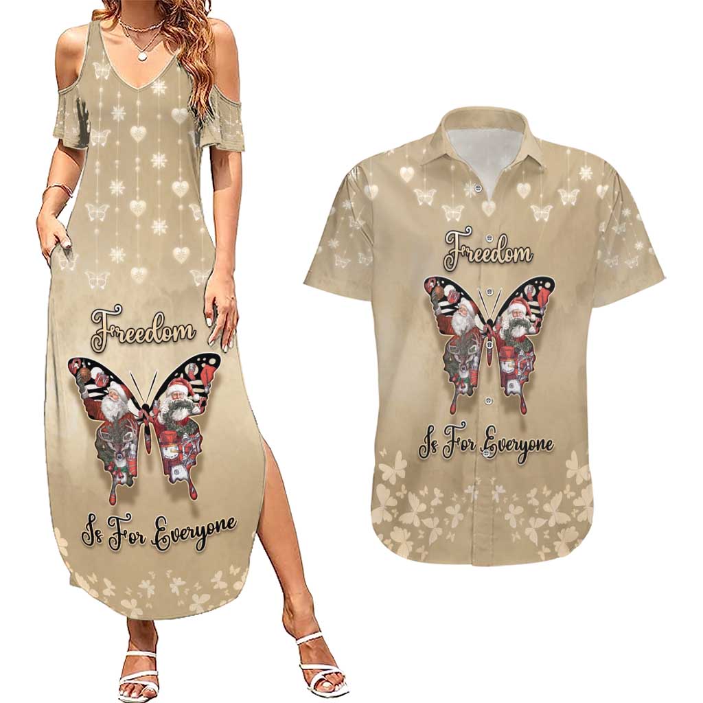 Butterfly Christmas Couples Matching Summer Maxi Dress and Hawaiian Shirt Freedom Is For Everyone - Wonder Print Shop