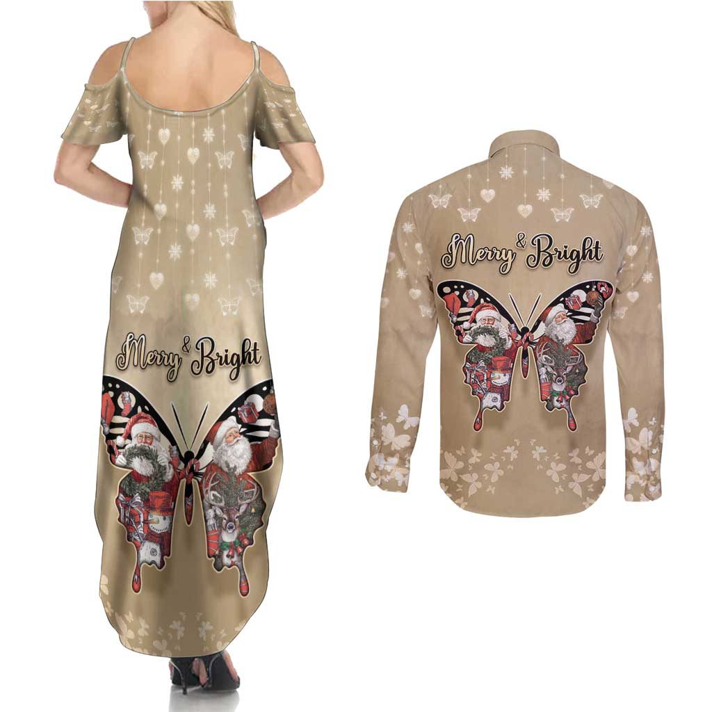 Butterfly Christmas Couples Matching Summer Maxi Dress and Long Sleeve Button Shirt Freedom Is For Everyone - Wonder Print Shop