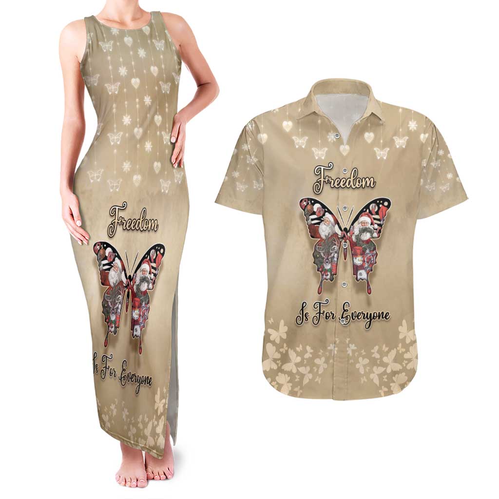 Butterfly Christmas Couples Matching Tank Maxi Dress and Hawaiian Shirt Freedom Is For Everyone - Wonder Print Shop