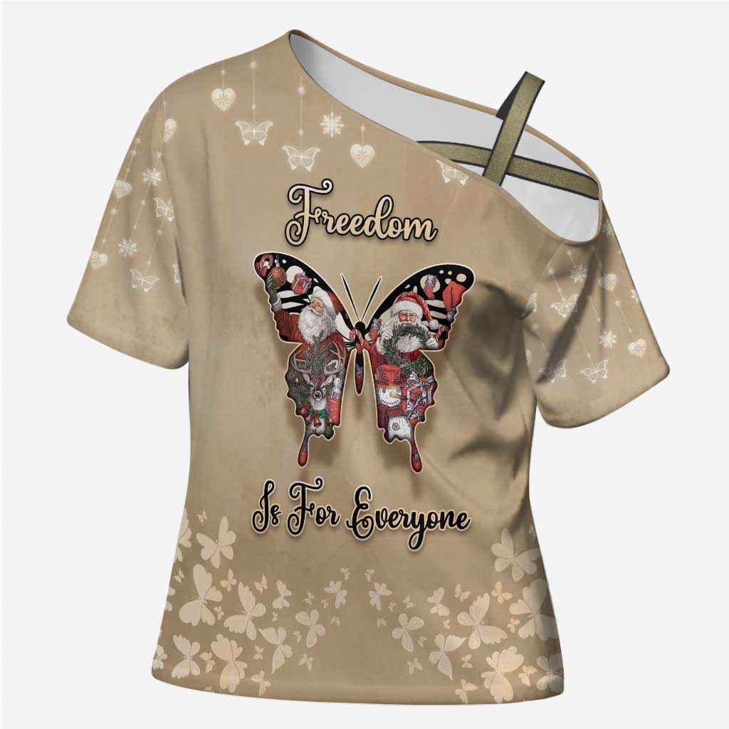 Butterfly Christmas Cross Shoulder Shirt Freedom Is For Everyone - Wonder Print Shop