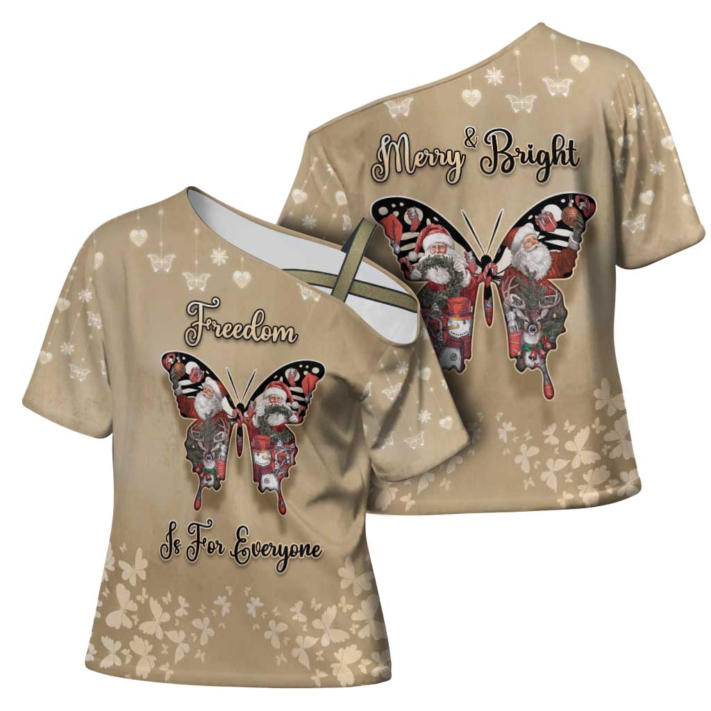 Butterfly Christmas Cross Shoulder Shirt Freedom Is For Everyone - Wonder Print Shop