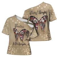 Butterfly Christmas Cross Shoulder Shirt Freedom Is For Everyone - Wonder Print Shop