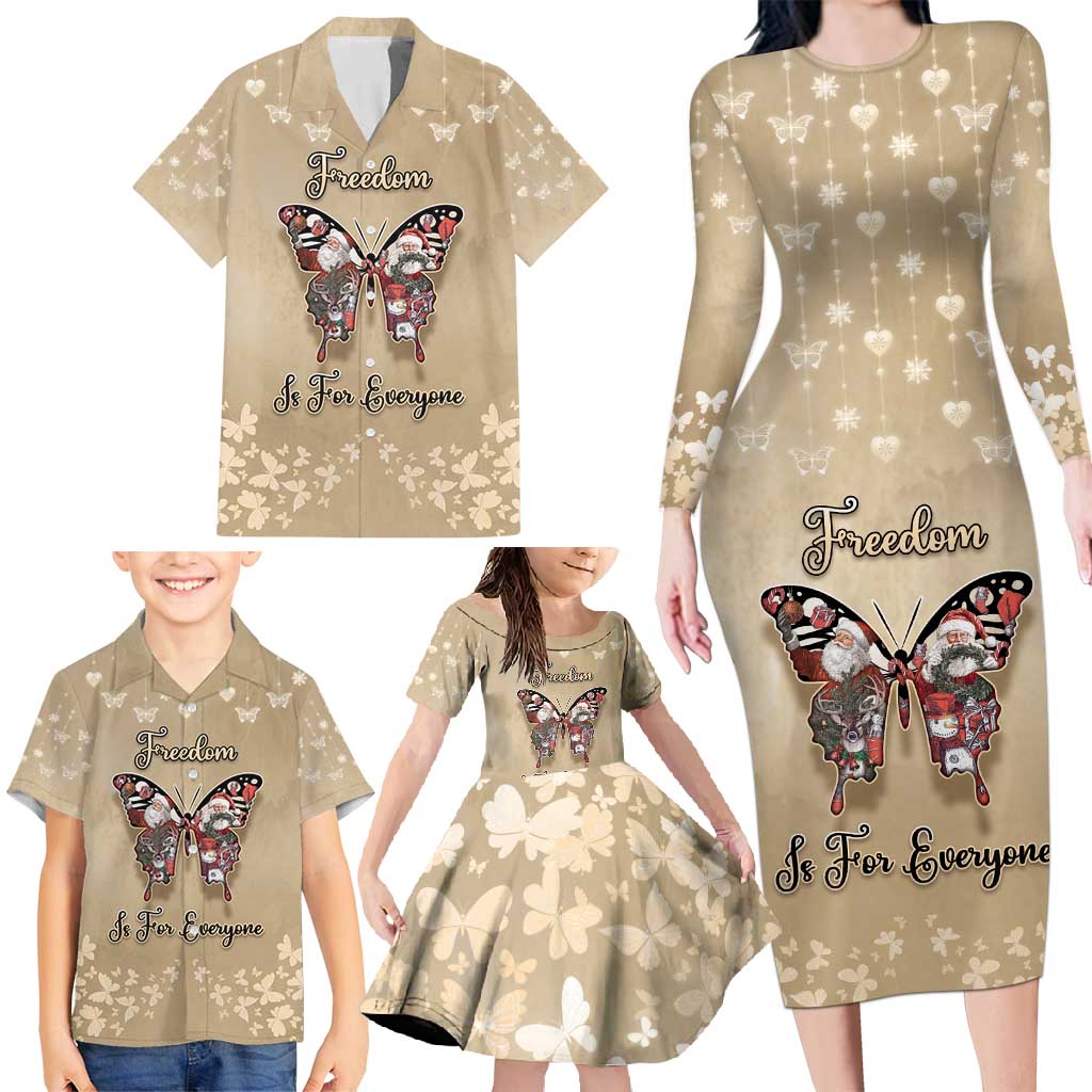 Butterfly Christmas Family Matching Long Sleeve Bodycon Dress and Hawaiian Shirt Freedom Is For Everyone - Wonder Print Shop