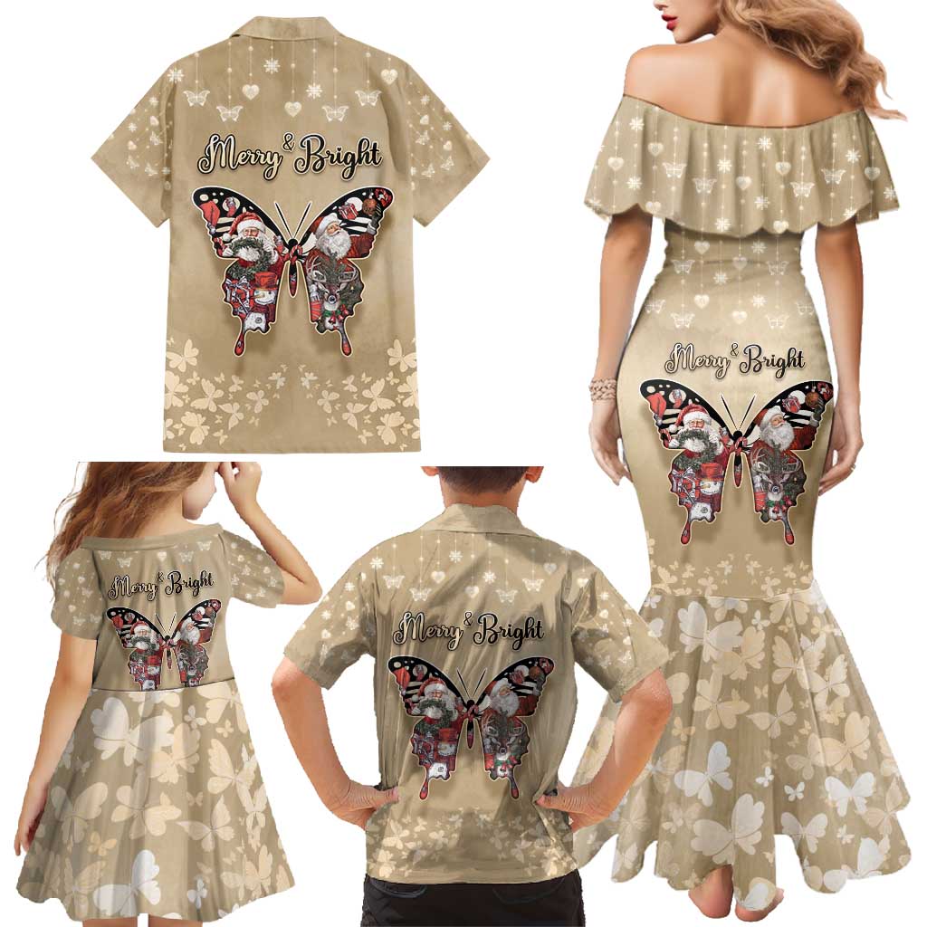 Butterfly Christmas Family Matching Mermaid Dress and Hawaiian Shirt Freedom Is For Everyone - Wonder Print Shop