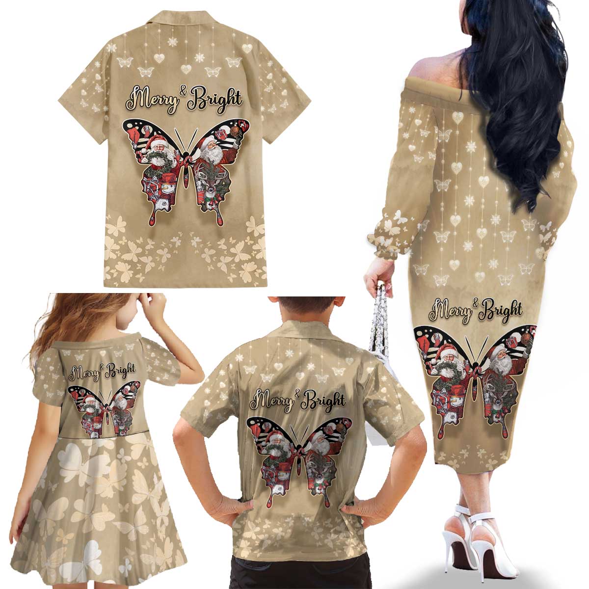 Butterfly Christmas Family Matching Off The Shoulder Long Sleeve Dress and Hawaiian Shirt Freedom Is For Everyone - Wonder Print Shop