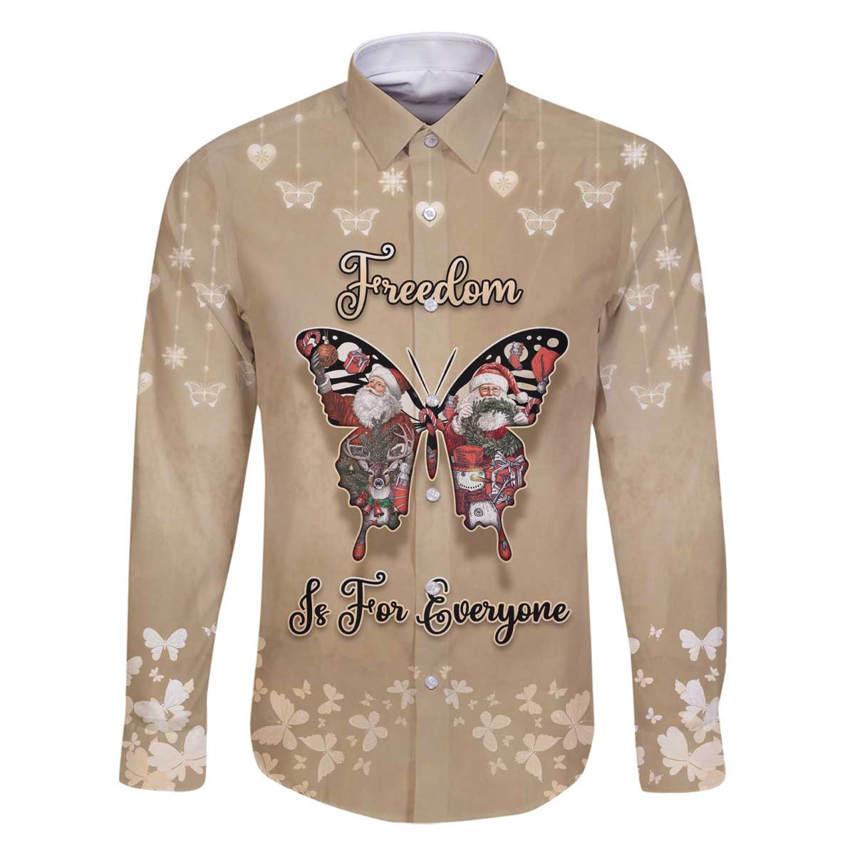 Butterfly Christmas Family Matching Off The Shoulder Long Sleeve Dress and Hawaiian Shirt Freedom Is For Everyone - Wonder Print Shop