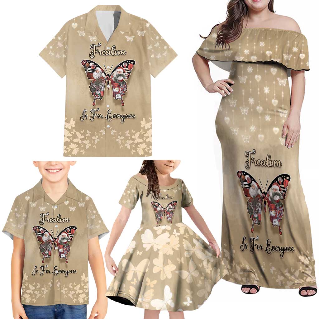 Butterfly Christmas Family Matching Off Shoulder Maxi Dress and Hawaiian Shirt Freedom Is For Everyone - Wonder Print Shop