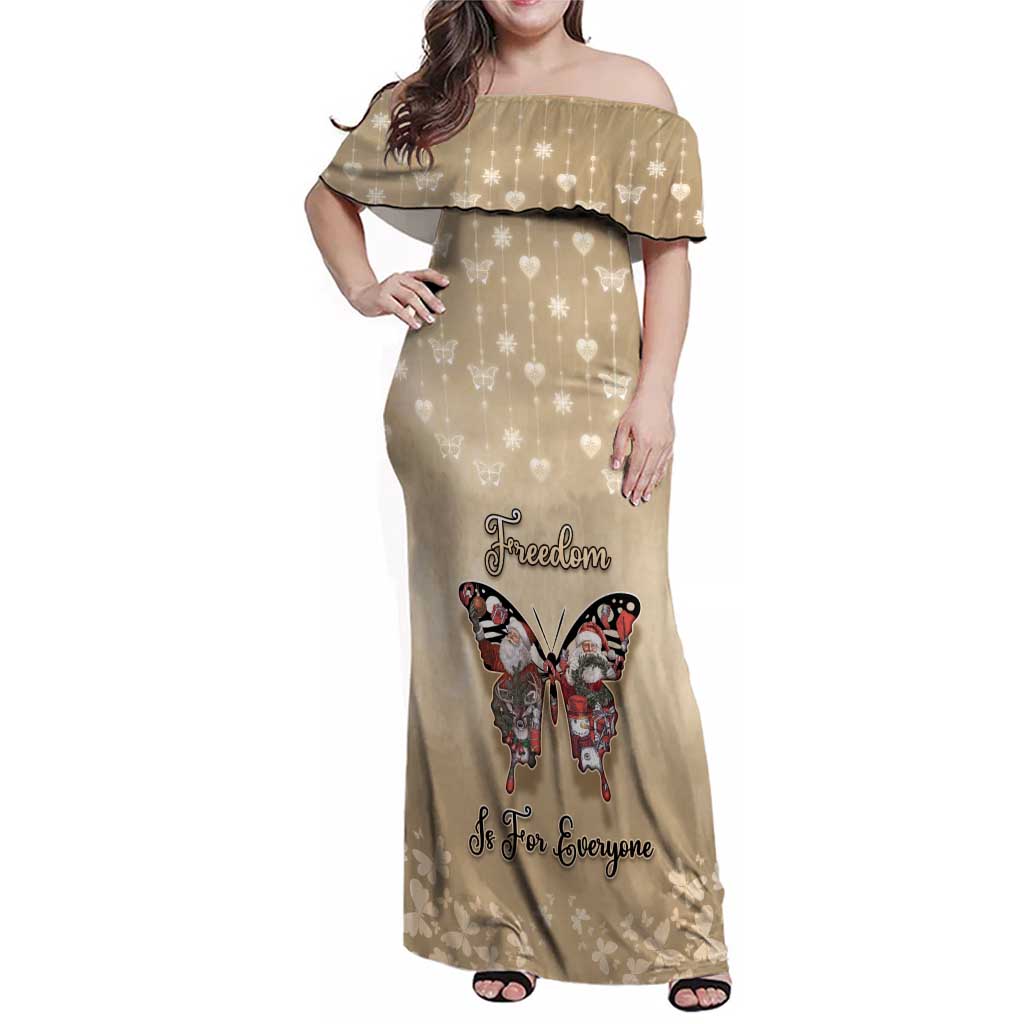 Butterfly Christmas Family Matching Off Shoulder Maxi Dress and Hawaiian Shirt Freedom Is For Everyone - Wonder Print Shop