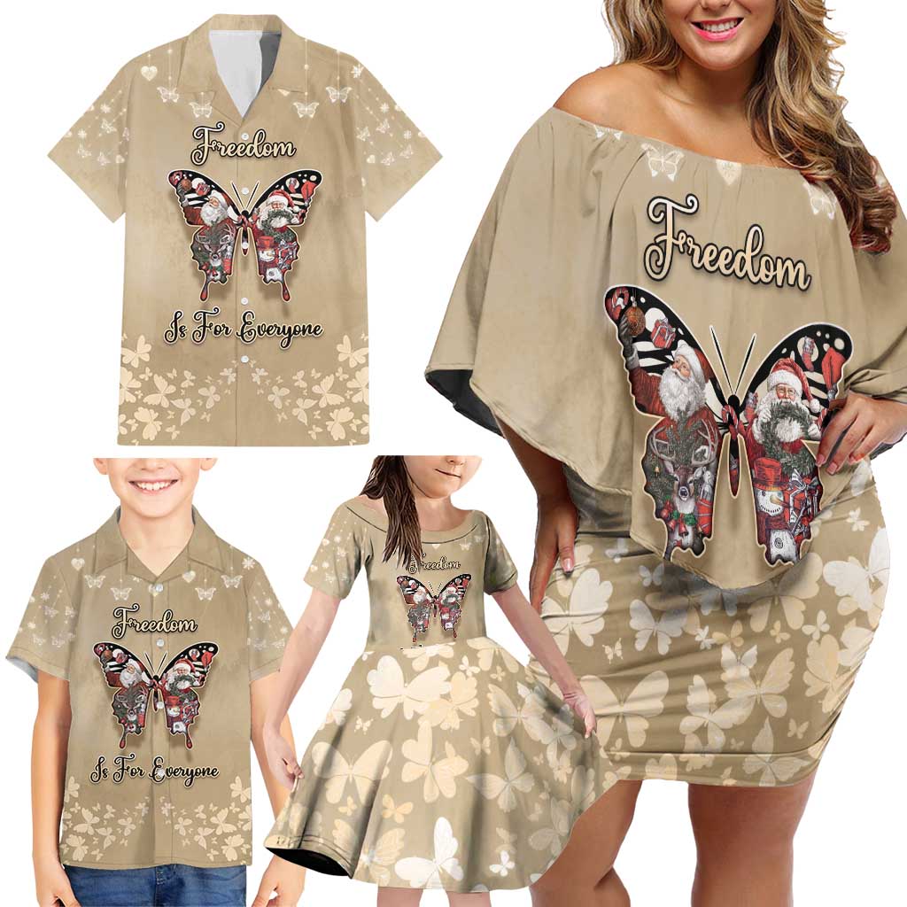 Butterfly Christmas Family Matching Off Shoulder Short Dress and Hawaiian Shirt Freedom Is For Everyone - Wonder Print Shop
