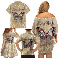 Butterfly Christmas Family Matching Off Shoulder Short Dress and Hawaiian Shirt Freedom Is For Everyone - Wonder Print Shop