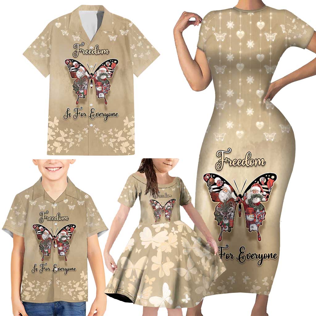 Butterfly Christmas Family Matching Short Sleeve Bodycon Dress and Hawaiian Shirt Freedom Is For Everyone - Wonder Print Shop