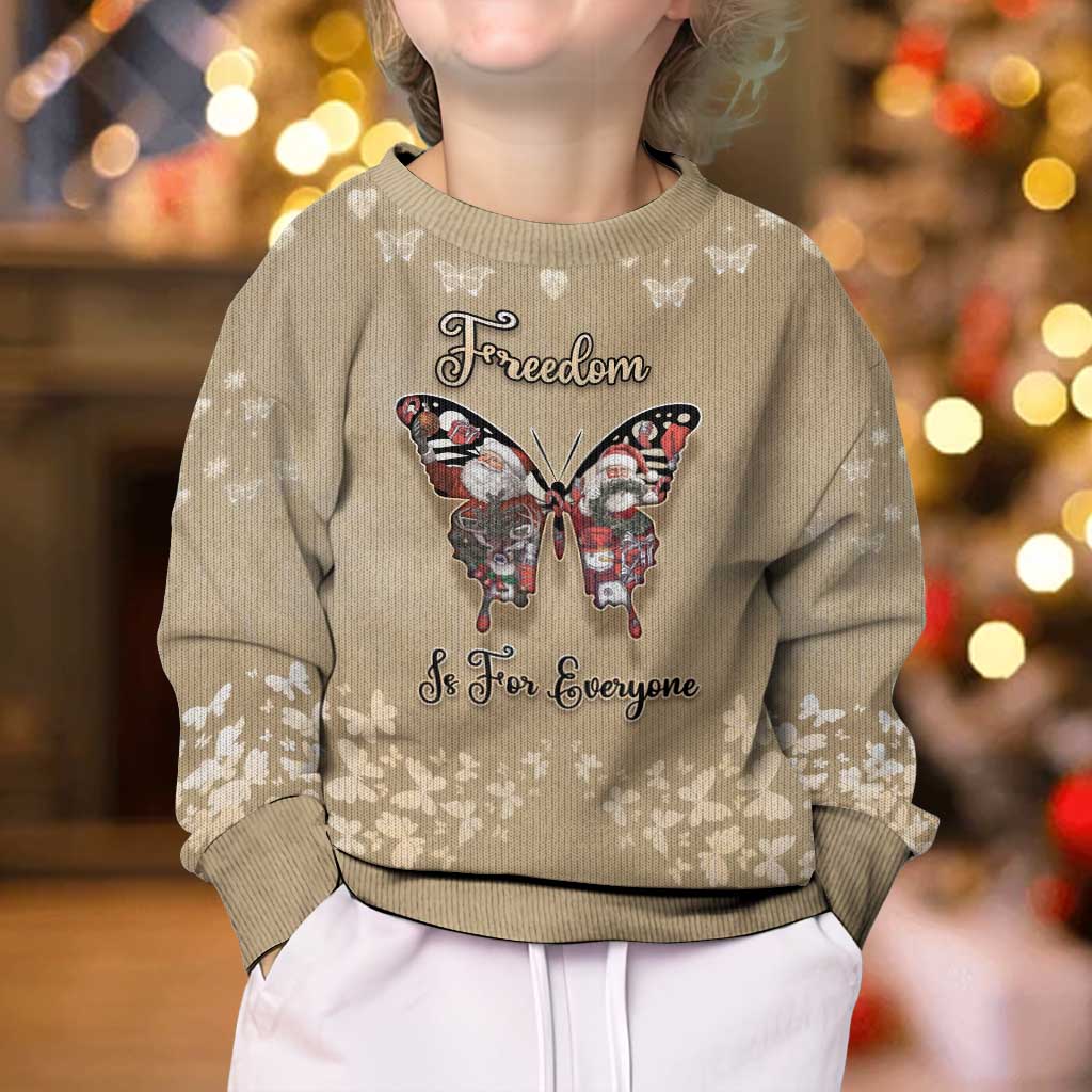 Butterfly Christmas Kid Ugly Christmas Sweater Freedom Is For Everyone - Wonder Print Shop