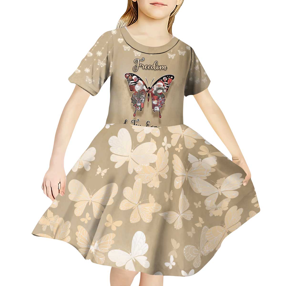 Butterfly Christmas Kid Short Sleeve Dress Freedom Is For Everyone - Wonder Print Shop