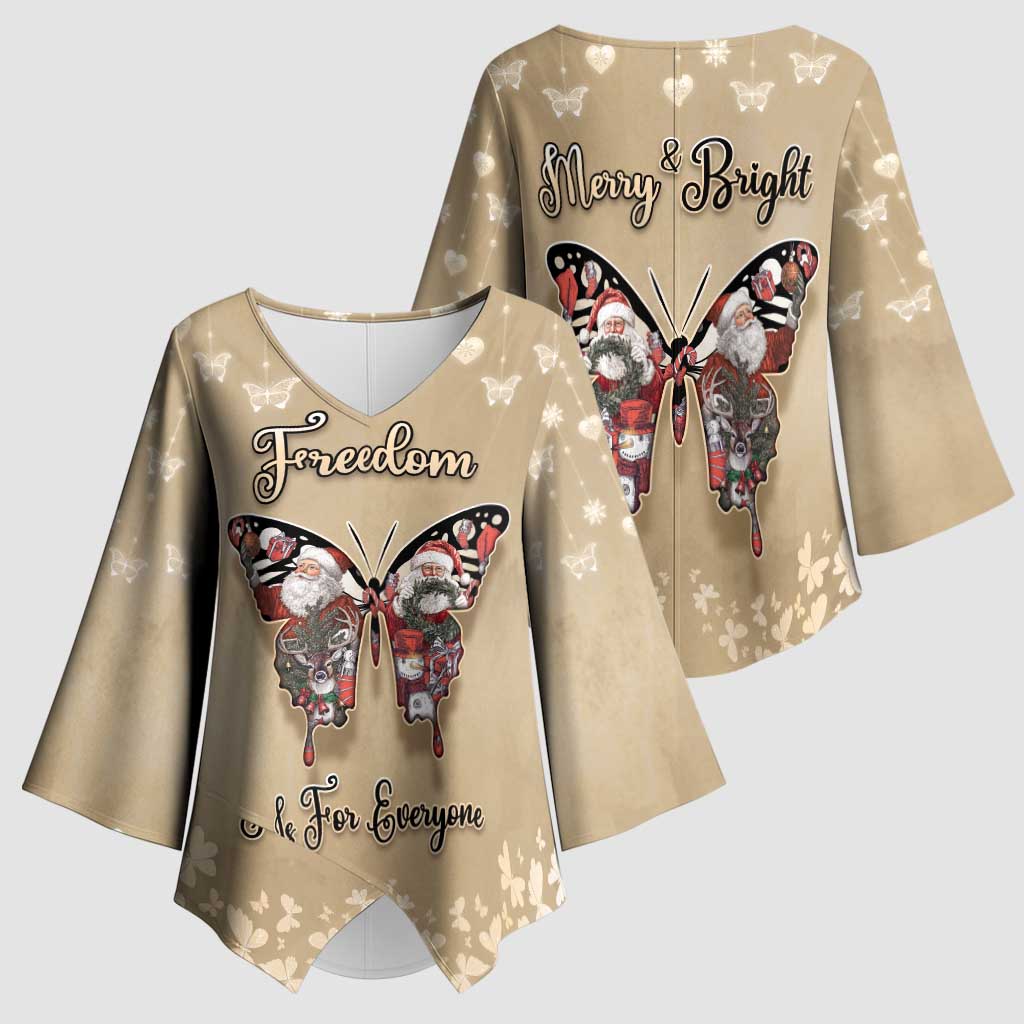 Butterfly Christmas Kimono Sleeve Blouse Freedom Is For Everyone - Wonder Print Shop