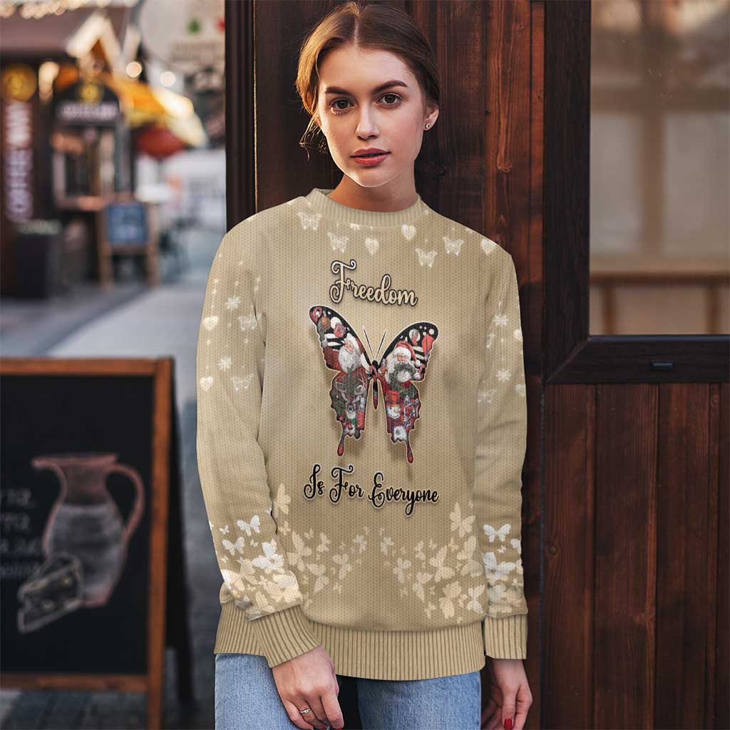 Butterfly Christmas Ugly Christmas Sweater Freedom Is For Everyone - Wonder Print Shop