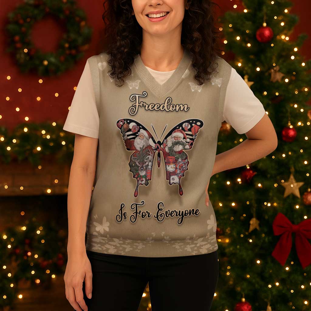 Butterfly Christmas Knitted V-Neck Vest Freedom Is For Everyone - Wonder Print Shop