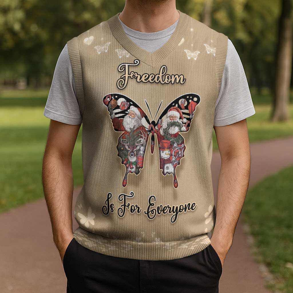 Butterfly Christmas Knitted V-Neck Vest Freedom Is For Everyone - Wonder Print Shop