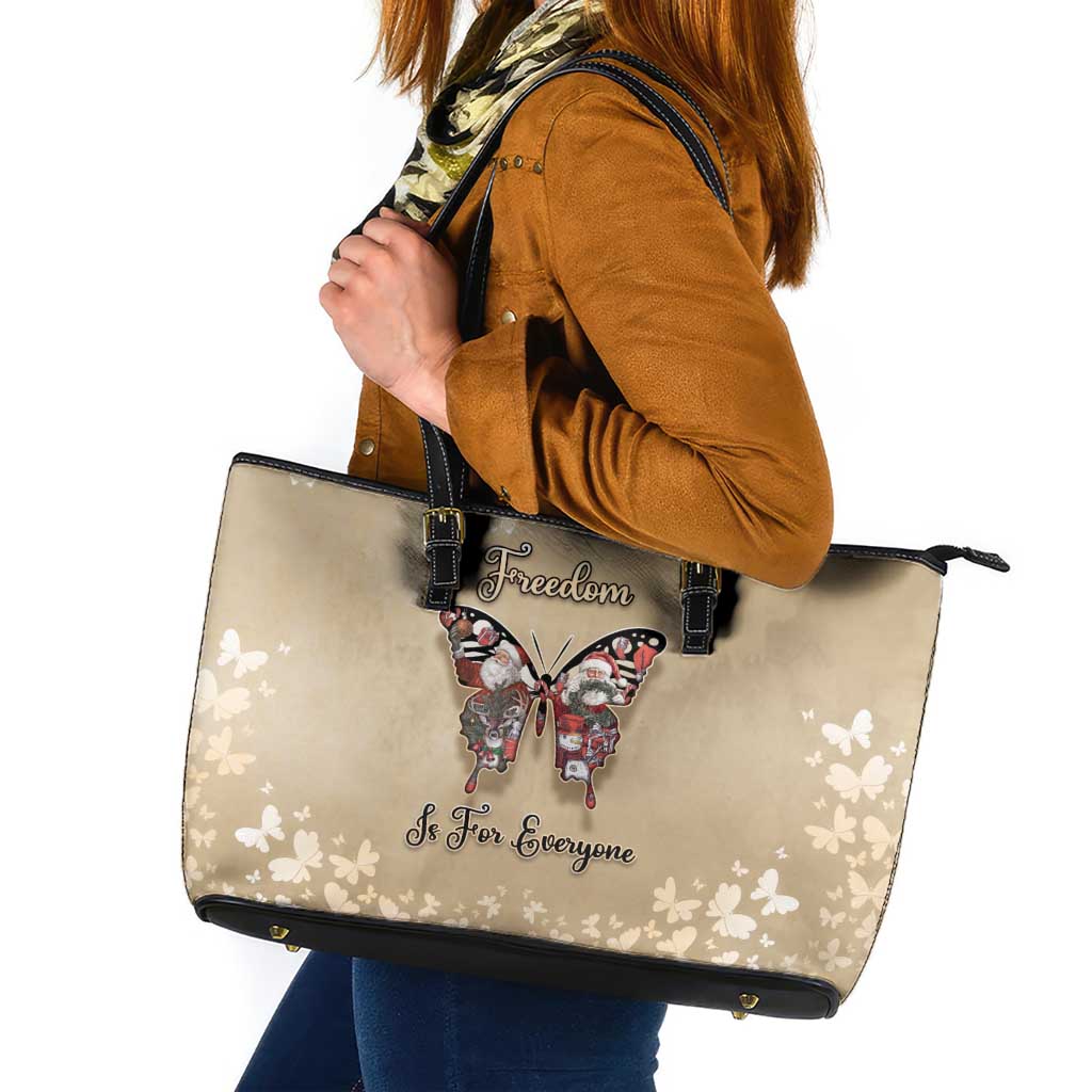 Butterfly Christmas Leather Tote Bag Freedom Is For Everyone - Wonder Print Shop