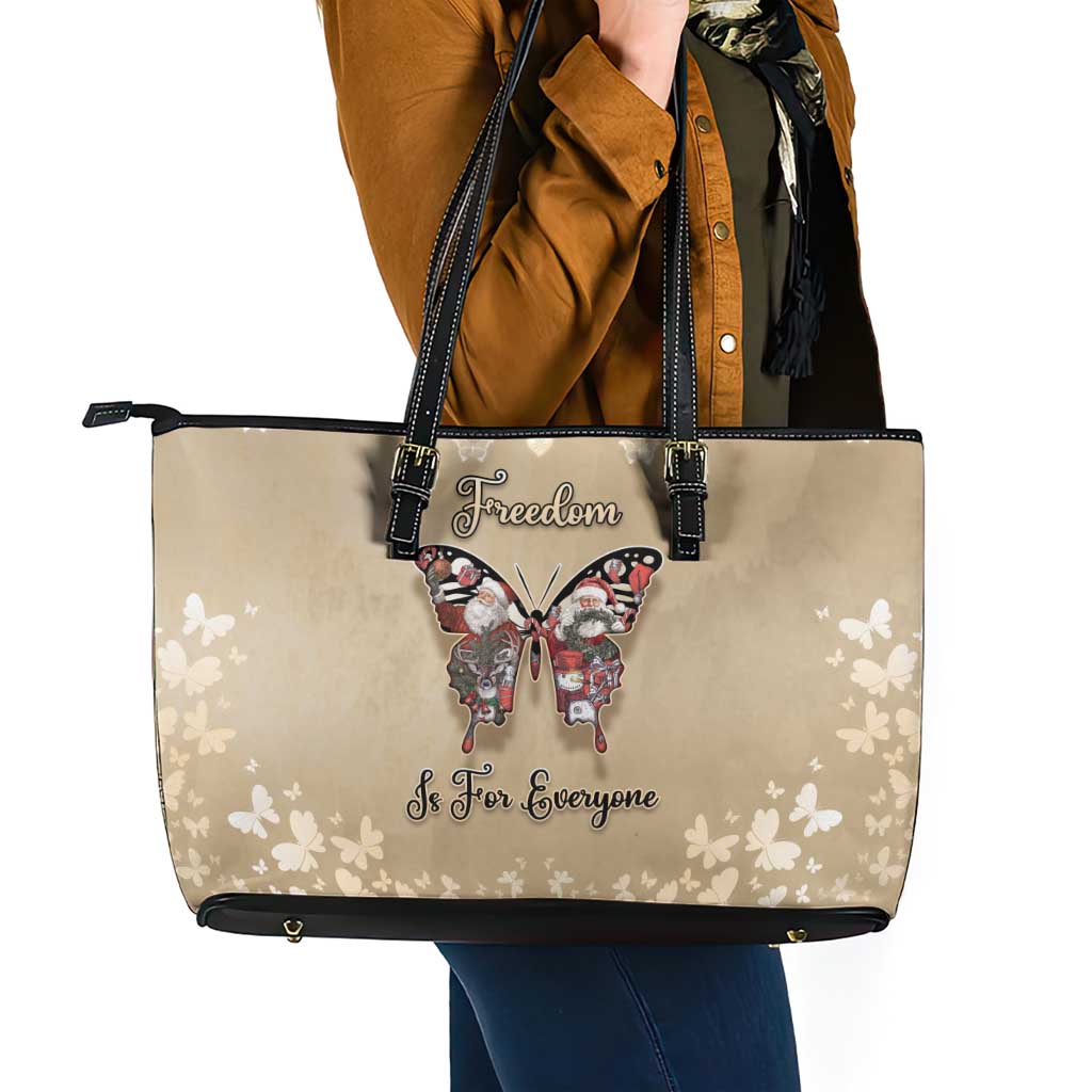 Butterfly Christmas Leather Tote Bag Freedom Is For Everyone - Wonder Print Shop
