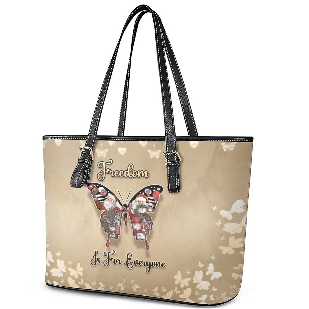 Butterfly Christmas Leather Tote Bag Freedom Is For Everyone - Wonder Print Shop