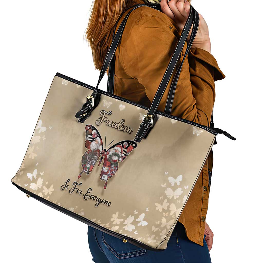 Butterfly Christmas Leather Tote Bag Freedom Is For Everyone - Wonder Print Shop