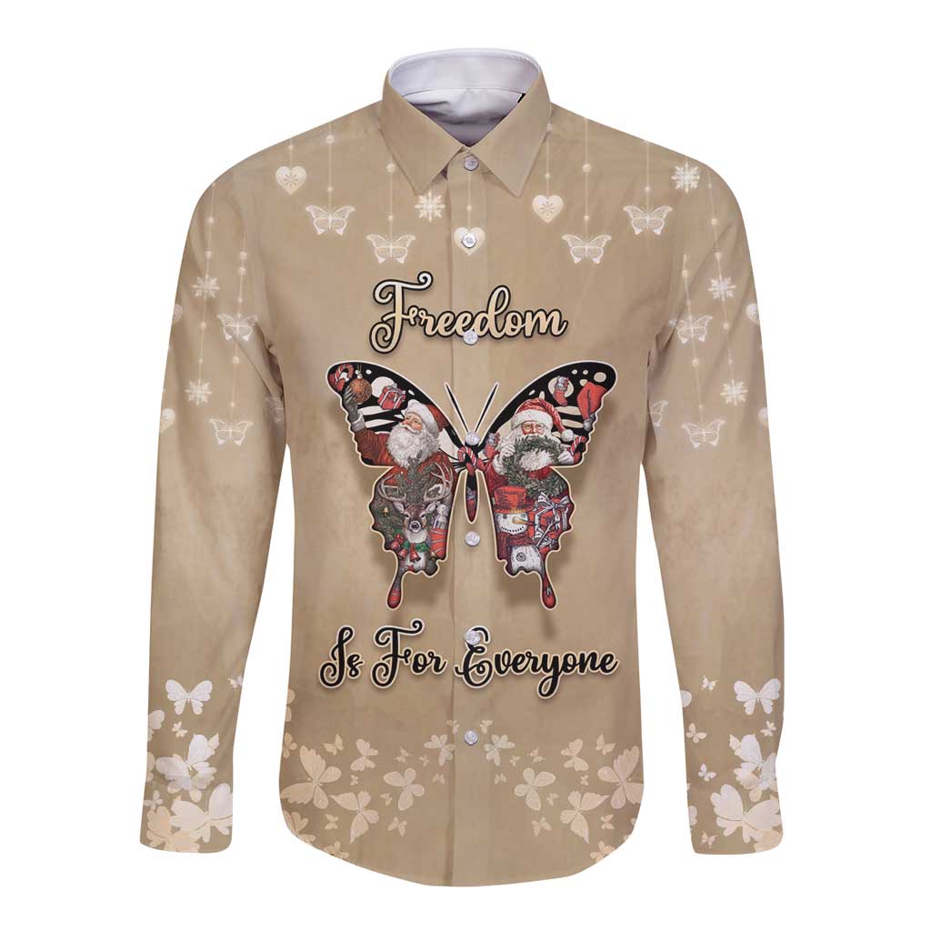 Butterfly Christmas Long Sleeve Button Shirt Freedom Is For Everyone - Wonder Print Shop