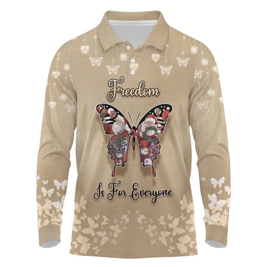 Butterfly Christmas Long Sleeve Polo Shirt Freedom Is For Everyone - Wonder Print Shop