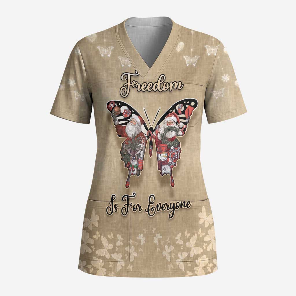 Butterfly Christmas Scrub Top Freedom Is For Everyone - Wonder Print Shop