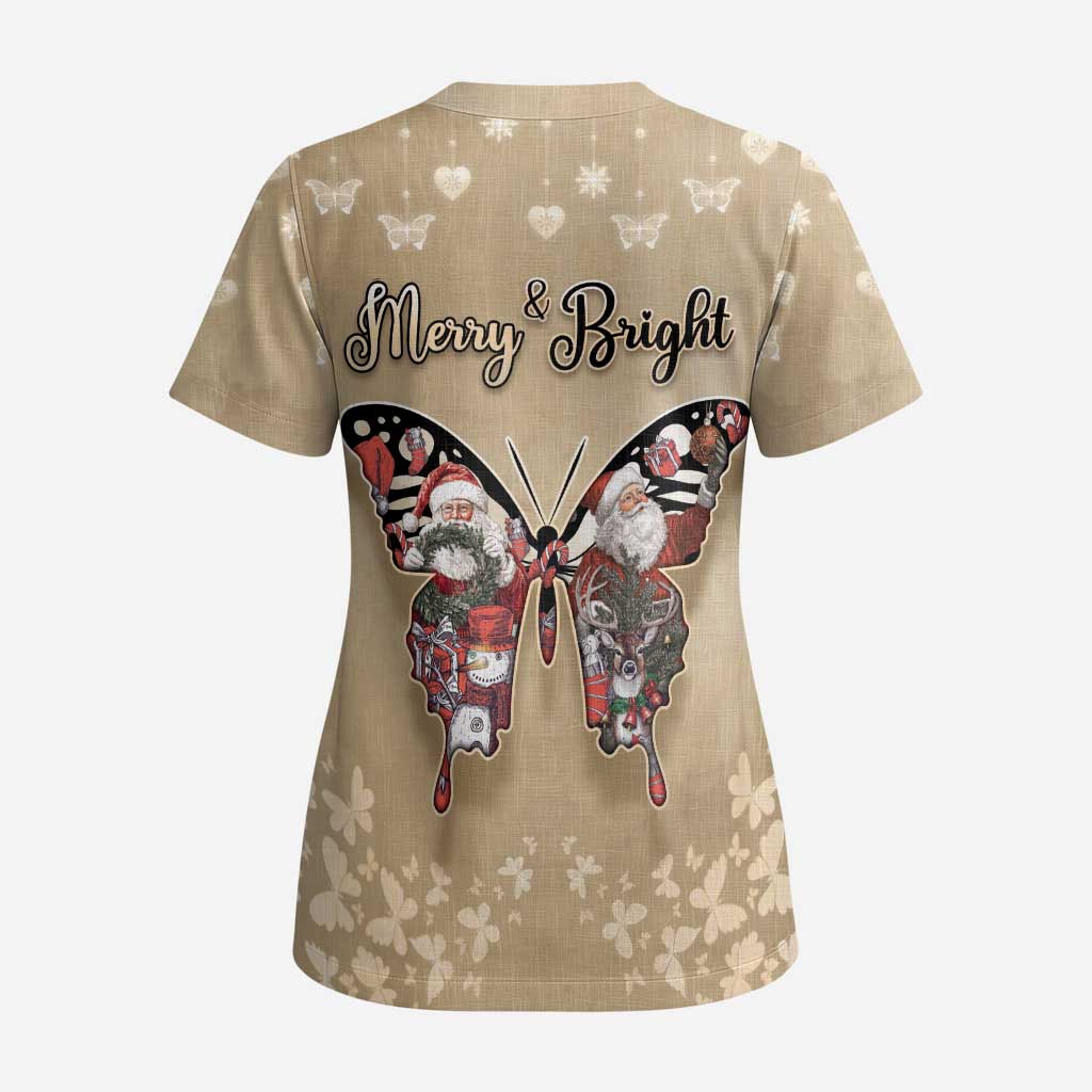 Butterfly Christmas Scrub Top Freedom Is For Everyone - Wonder Print Shop