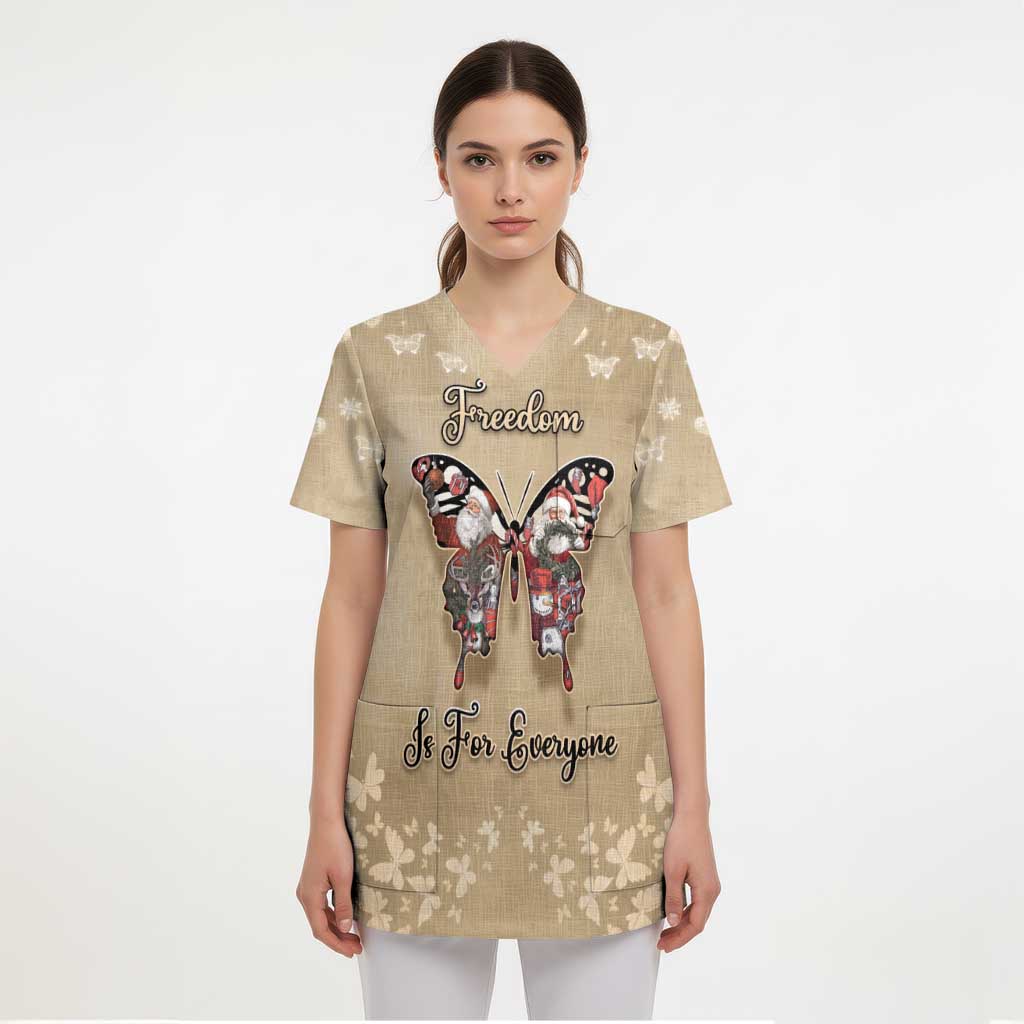 Butterfly Christmas Scrub Top Freedom Is For Everyone - Wonder Print Shop
