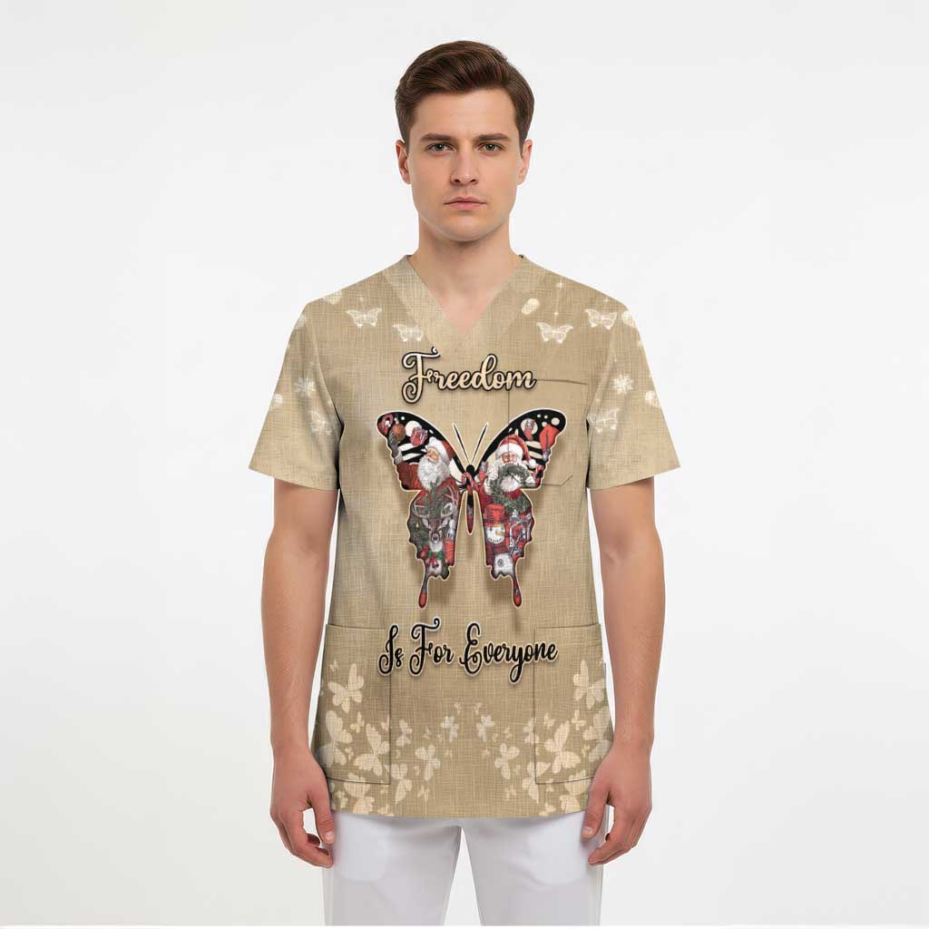 Butterfly Christmas Scrub Top Freedom Is For Everyone - Wonder Print Shop