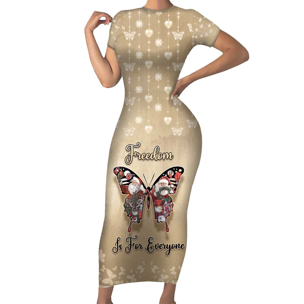 Butterfly Christmas Short Sleeve Bodycon Dress Freedom Is For Everyone - Wonder Print Shop