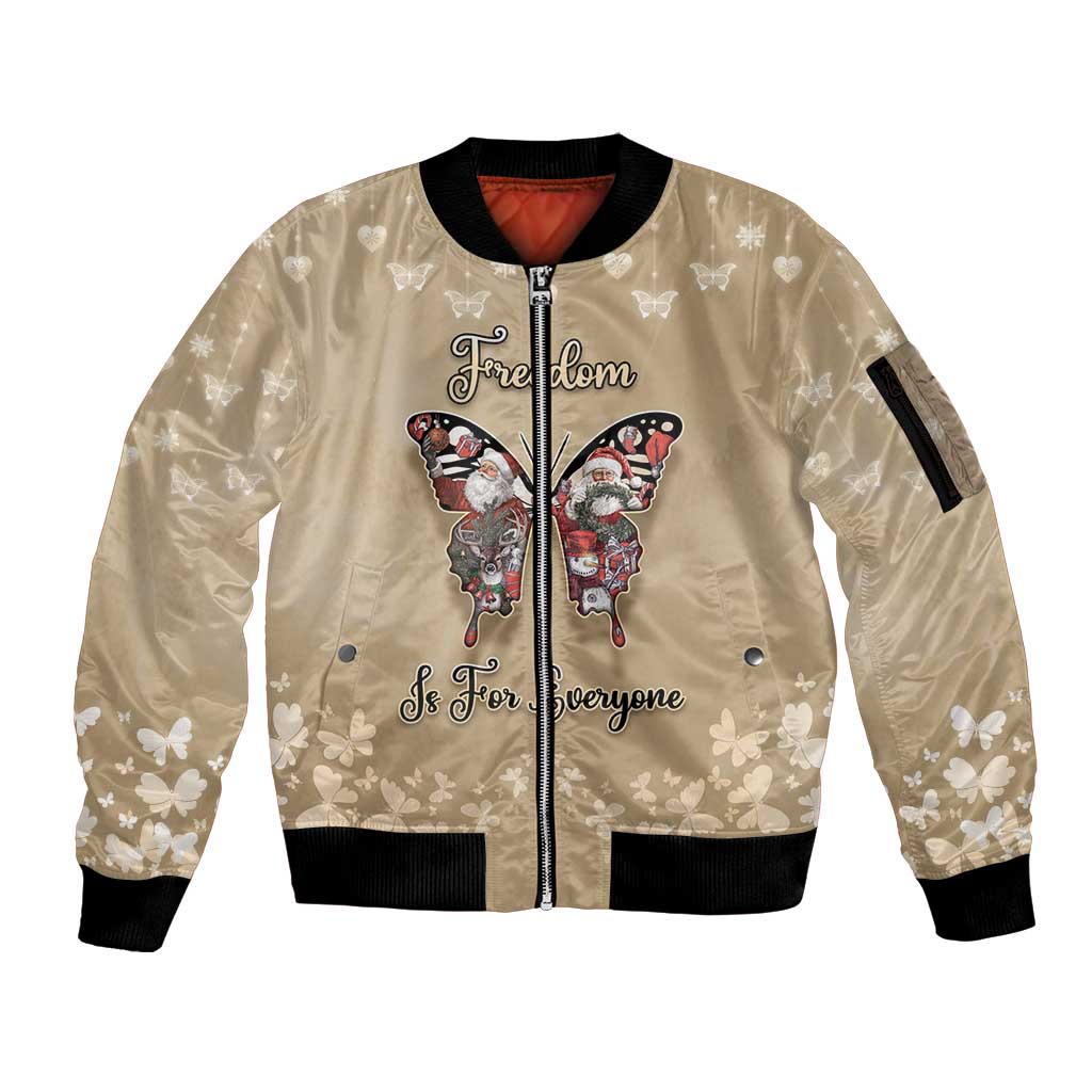 Butterfly Christmas Sleeve Zip Bomber Jacket Freedom Is For Everyone - Wonder Print Shop