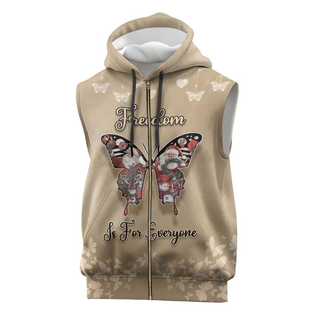 Butterfly Christmas Sleeveless Zip Hoodie Freedom Is For Everyone - Wonder Print Shop