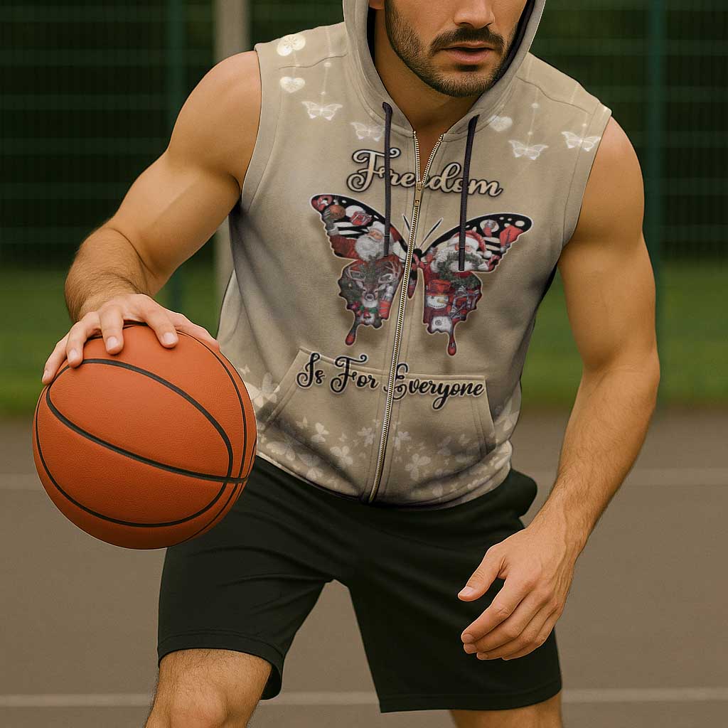 Butterfly Christmas Sleeveless Zip Hoodie Freedom Is For Everyone - Wonder Print Shop