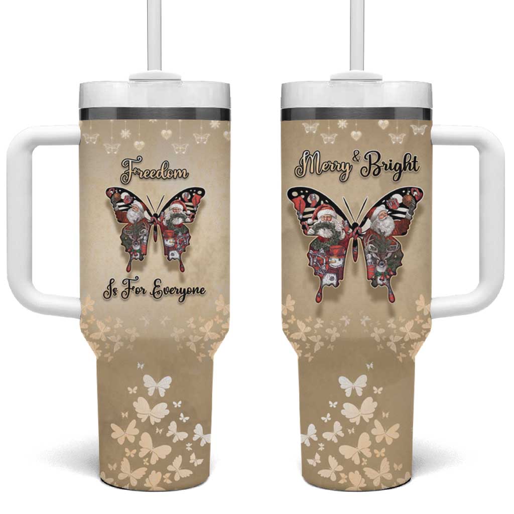 Butterfly Christmas Tumbler With Handle Freedom Is For Everyone - Wonder Print Shop