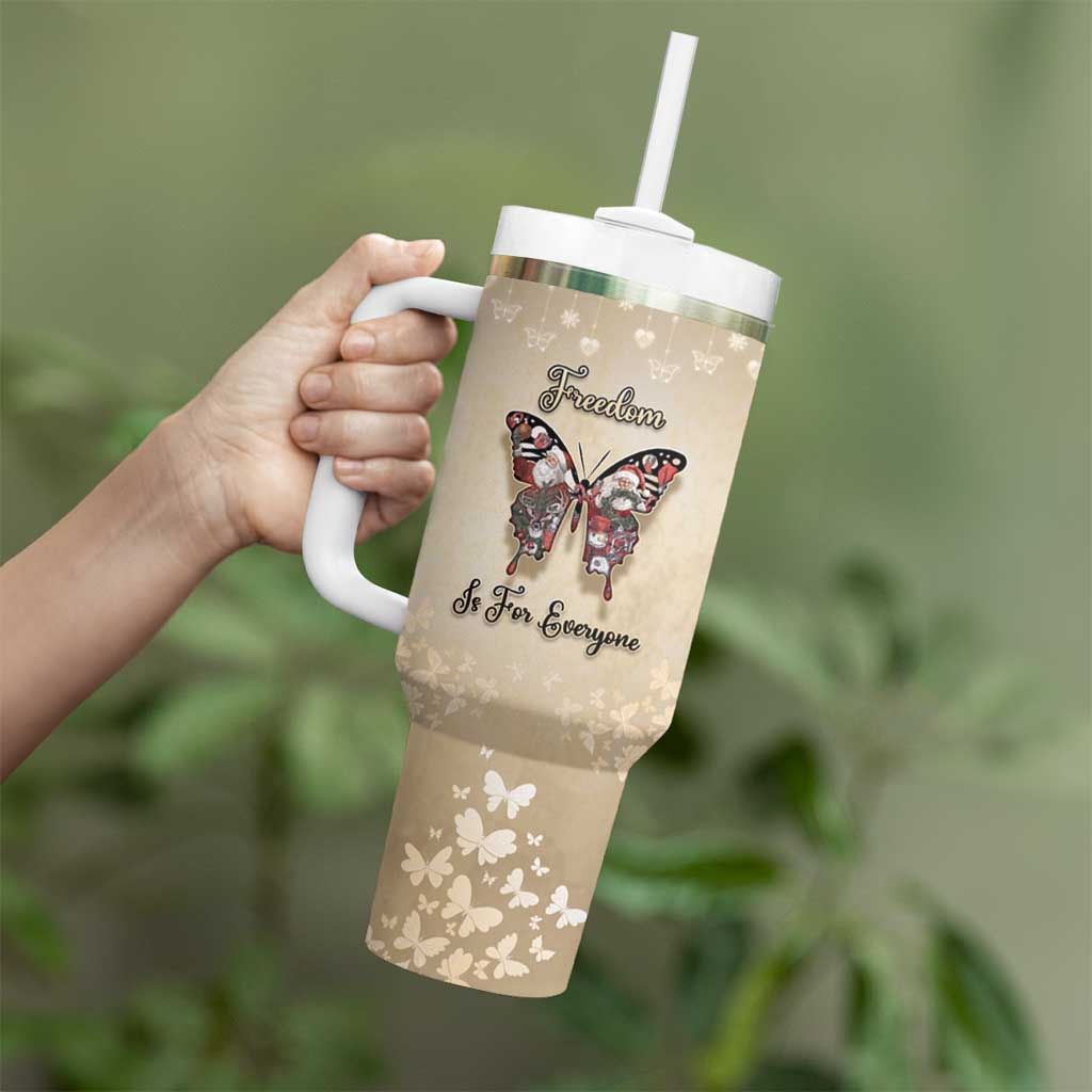 Butterfly Christmas Tumbler With Handle Freedom Is For Everyone - Wonder Print Shop