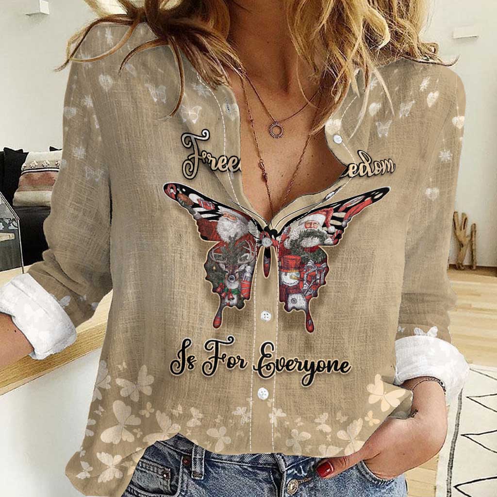 Butterfly Christmas Women Casual Shirt Freedom Is For Everyone - Wonder Print Shop