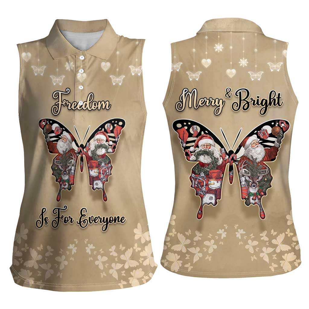 Butterfly Christmas Women Sleeveless Polo Shirt Freedom Is For Everyone - Wonder Print Shop