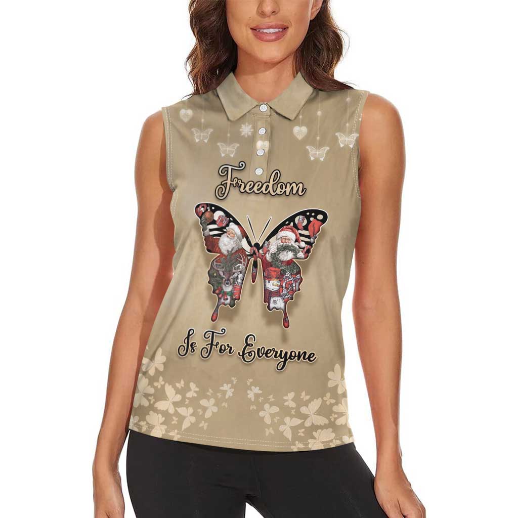 Butterfly Christmas Women Sleeveless Polo Shirt Freedom Is For Everyone - Wonder Print Shop